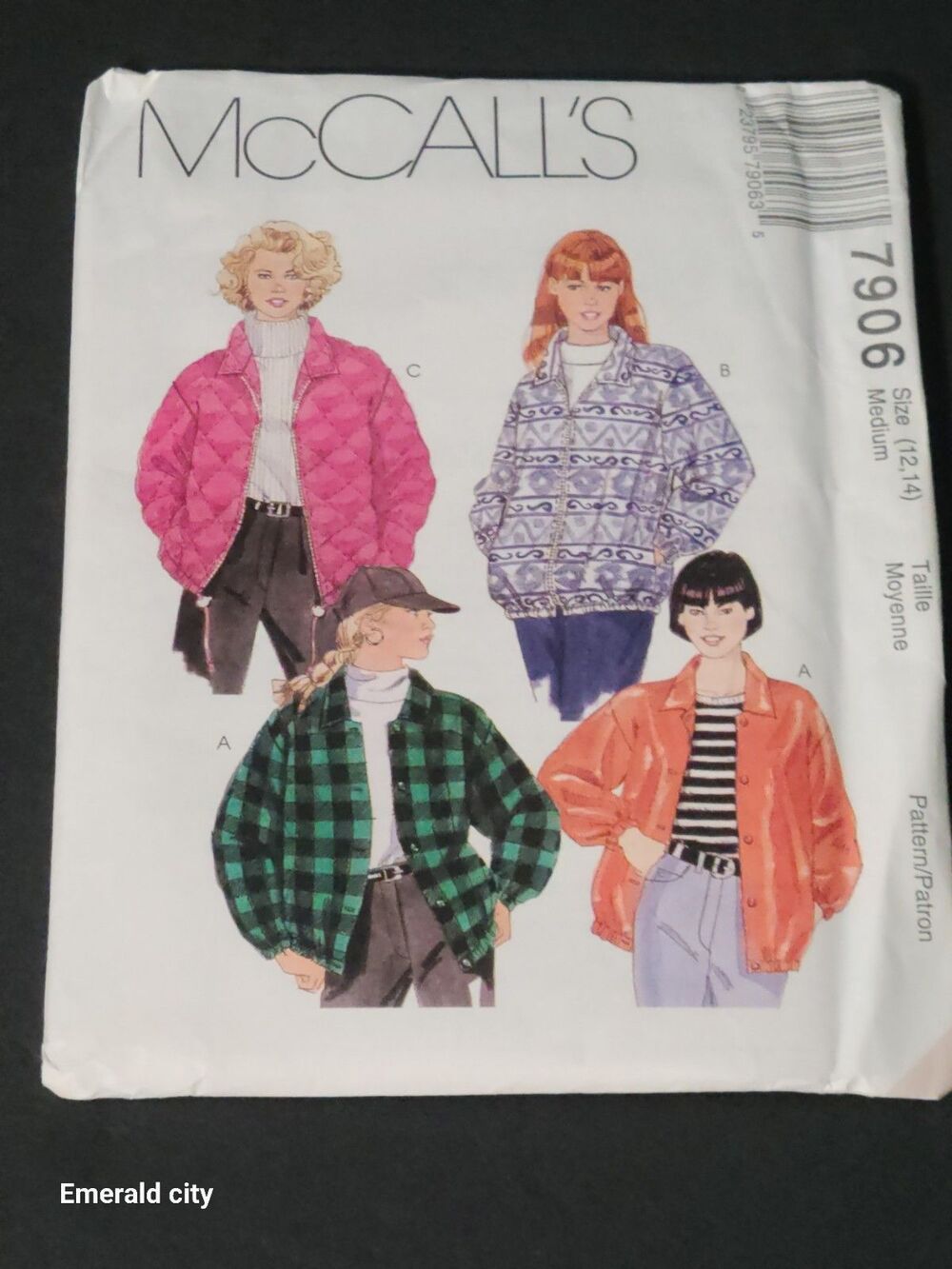 Vtg McCalls Sewing Pattern #7906 Lined Or Unlined Jacket size 12, 14 Buttons Zip